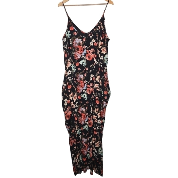 Vanilla Bay Women's Black Colorful Floral Maxi Dress Pockets Size Large NWOT - Picture 2 of 6